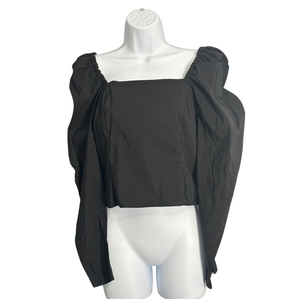 Levis Black‎ Square Neck Puff Sleeve Smocked Crop Top Womens Size Medium